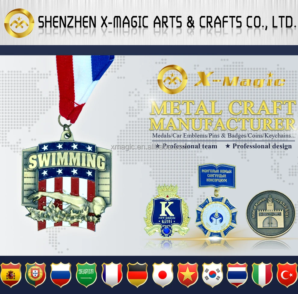 3D Custom Sport Award Antique Swimming Medal with Lanyard