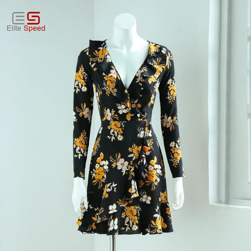 
Flower Print Dress Women Flounce Casual ukraine vestido de festa Female Resort Waist Warp Sexy Summer Style Ruffles Boho Dresses 