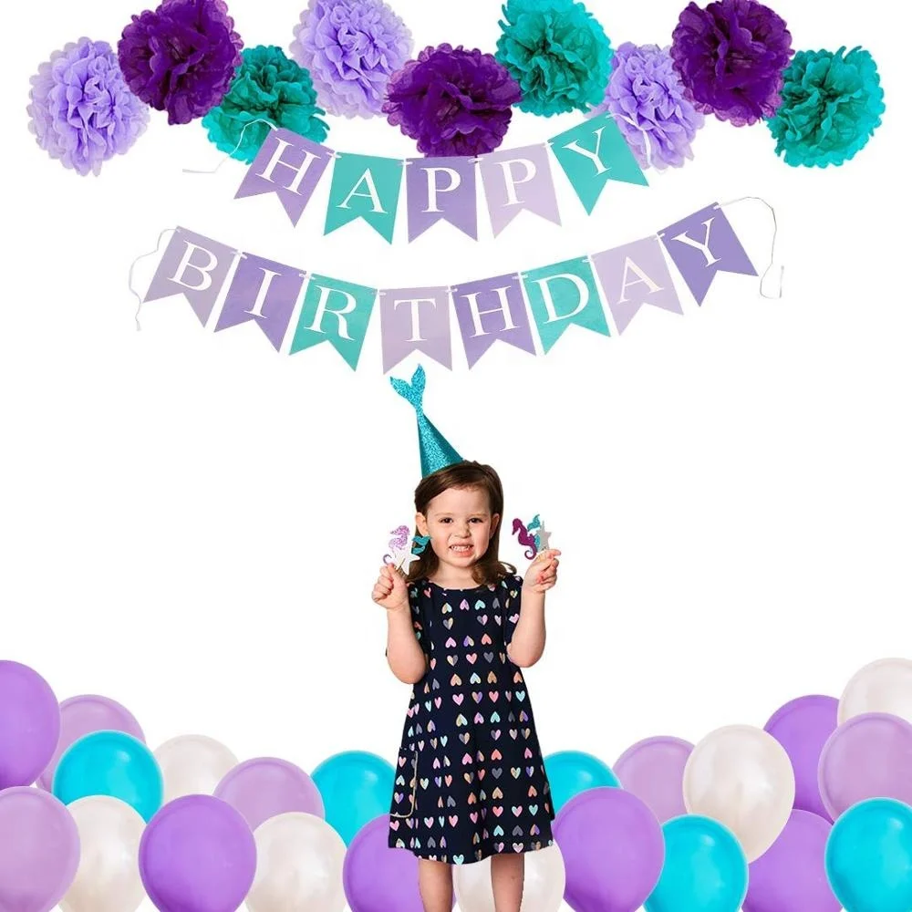 Nicro New Product 65 PCS Girl Baby Shower Mermaid Birthday Party Decoration Supplies Set