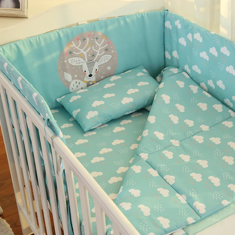 Cartoon pattern deer nursing quilt bed set 100% organic cotton new born baby girl crib bedding set wholesale