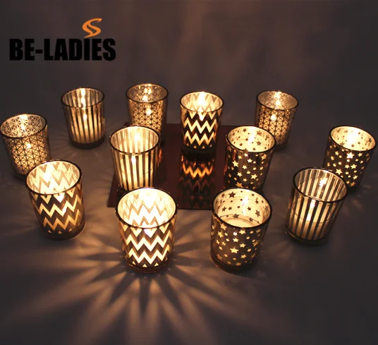 Sparkled gold finish  glass candle holder  , decorative candle holders