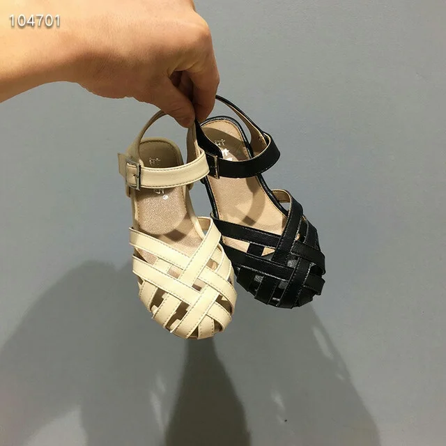 Новинка лета 2019, Детские плетеные сандалии с вырезами, Модные дышащие богемные туфли Baotou для девочек в стиле принцессы