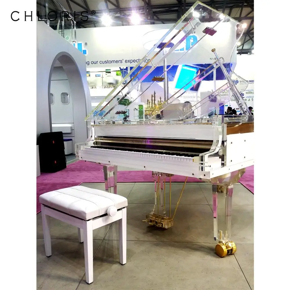 Lucite and Transparent Semi Concert Acrylic Grand Piano 238 with white rim the concert piano