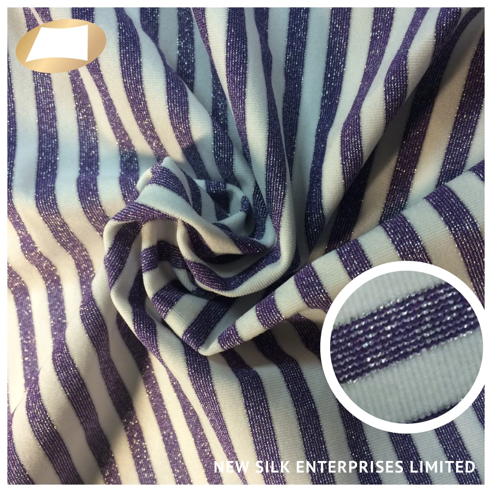 Hot sale soft lurex nylon metallic yarn dyed stripe knitted fabric