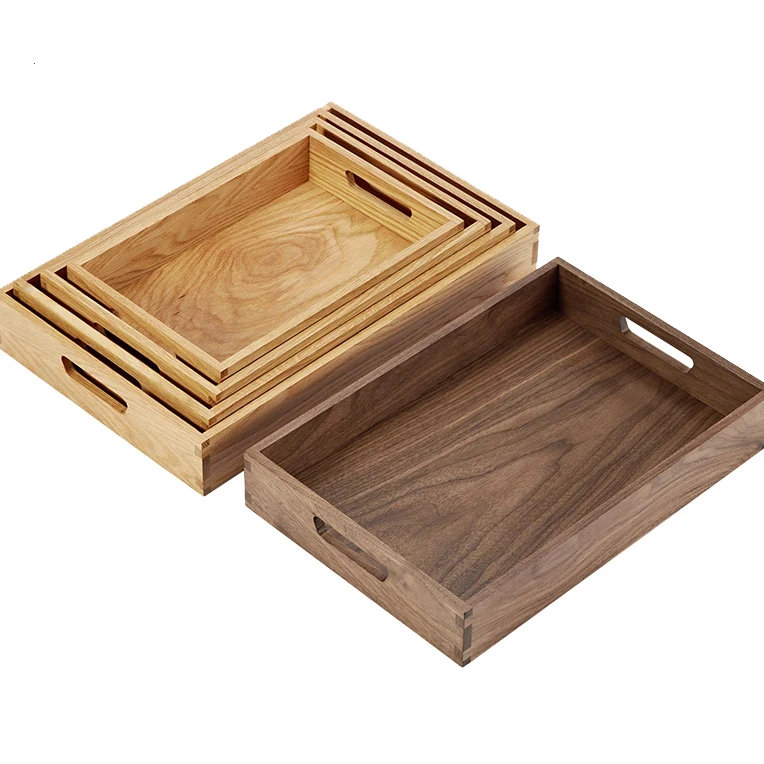 New Product Luxury Popular Acacia Wood Tray with Walnut Stain