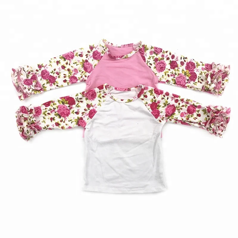 Solid Cotton Raglan Shirts Wholesale Girls Fall Icing Ruffle Raglan Shirt Girls