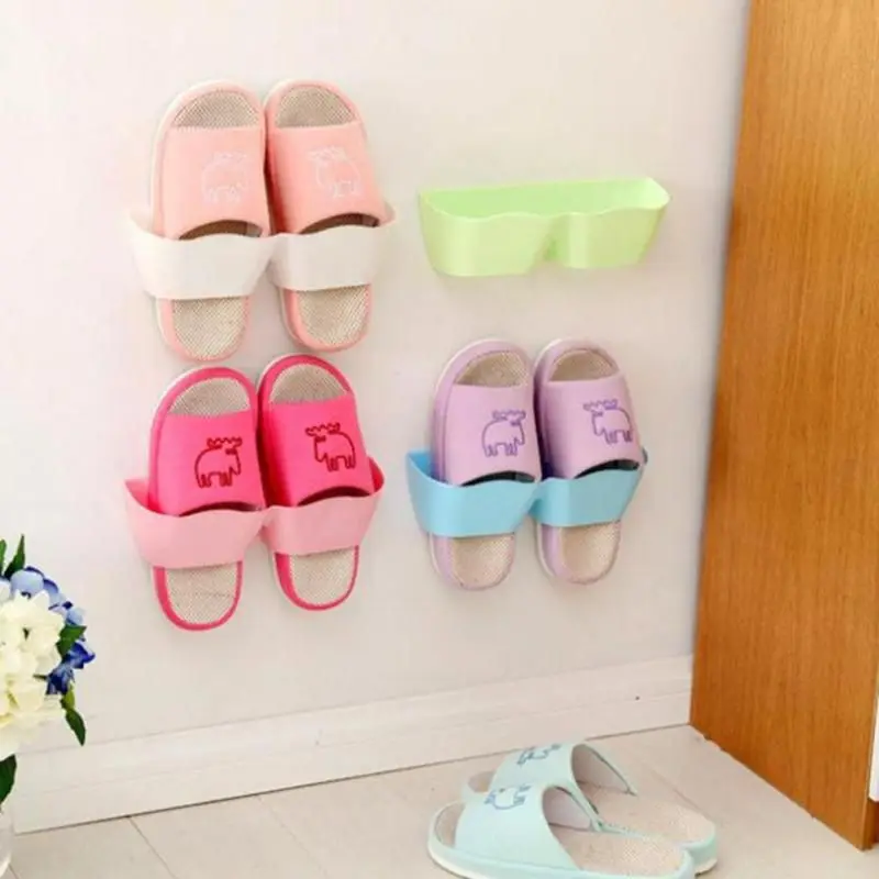 Wall-Mounted Sticky Hanging Shoe Holder Hook Shelf Rack Organiser Accessories Storage with 1pc Double Sides