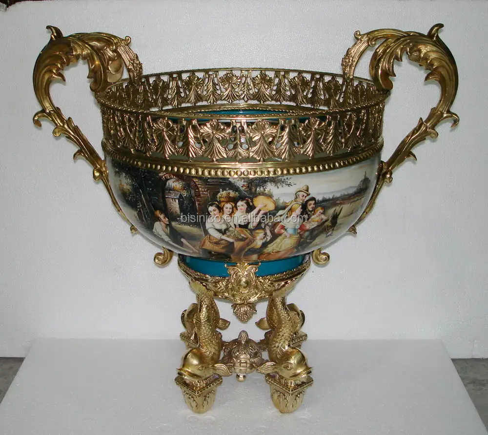 
Luxury Baroque Porcelain Large Vase/Porcelian Hand Pinted Large Blue Reproduction Vase/Home Decor Antique Vase With Gilt Bronze 