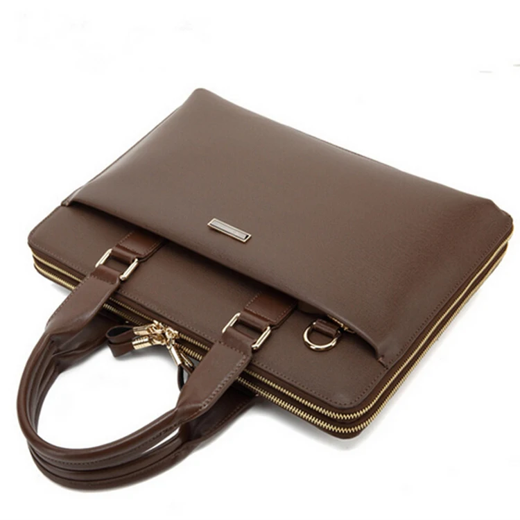 
High end custom 15 inch European luxurious brown grey men cowhide genuine leather laptop briefcase bags 