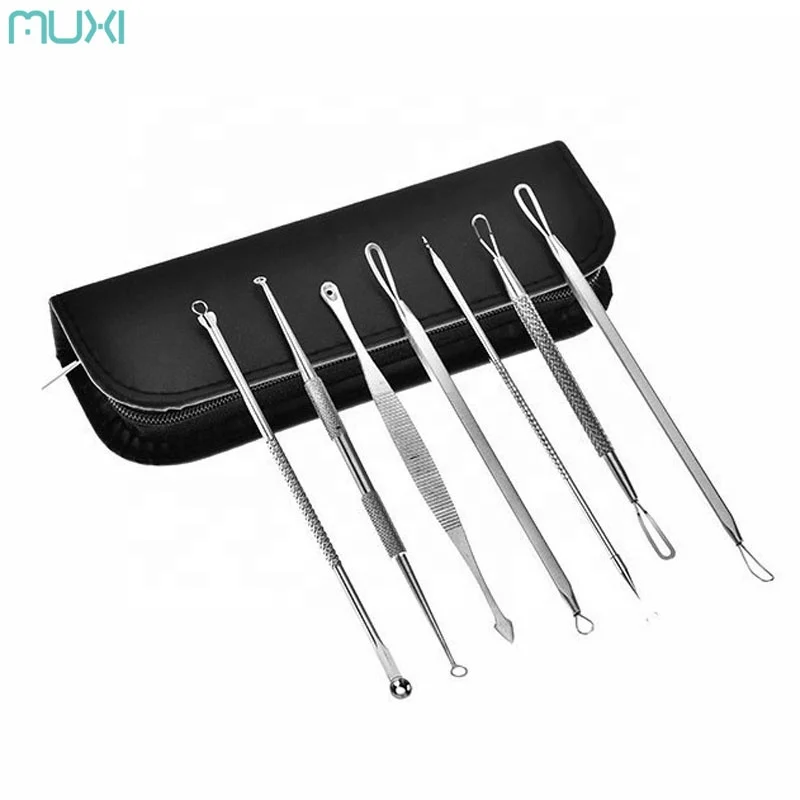 7pcs Blackhead Remover Set Acne Whitehead Comedone Pimple Blemish Extractor Remover Tool Tweezer Kit Set