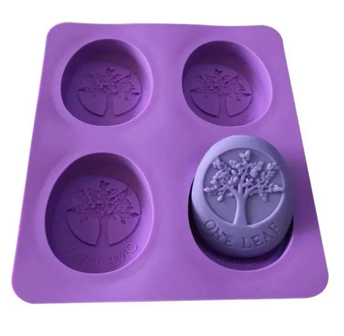4 Holes Olive Tree Pattern Handmade Silicone Soap Molds Soap Mold for Pudding Muffin Loaf