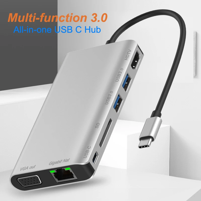  7 в 1 USB Type-C хаб адаптер кардридер для MAC OS/Windows/Android/Linus