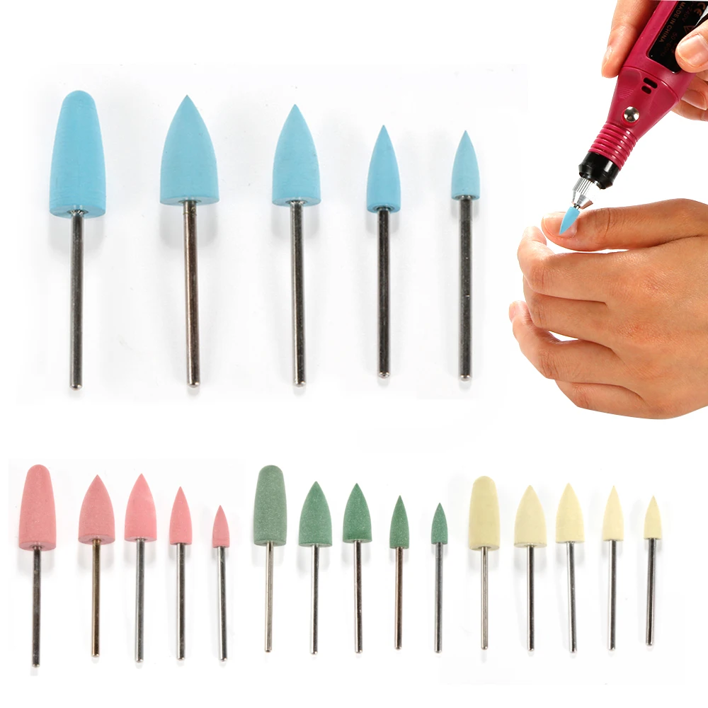 Silicone Manicure Nail Drill Bits Round Pointed Head Cutter Polishing Grinder Nail Art Smoothing Polisher Buffer Tools