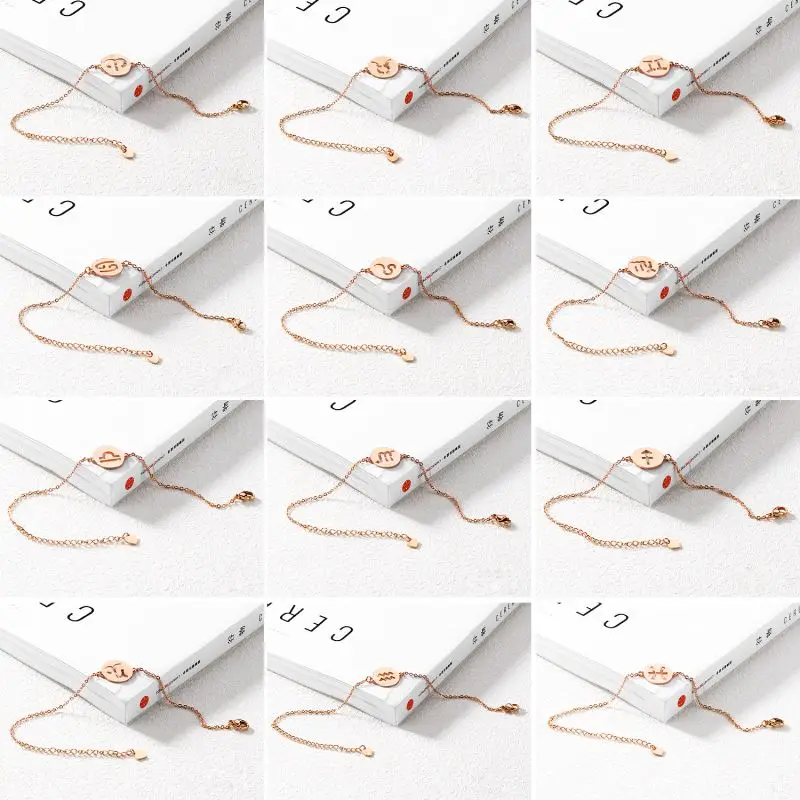  Мода женщин розовое золото 12 Созвездие Знак зодиака браслет