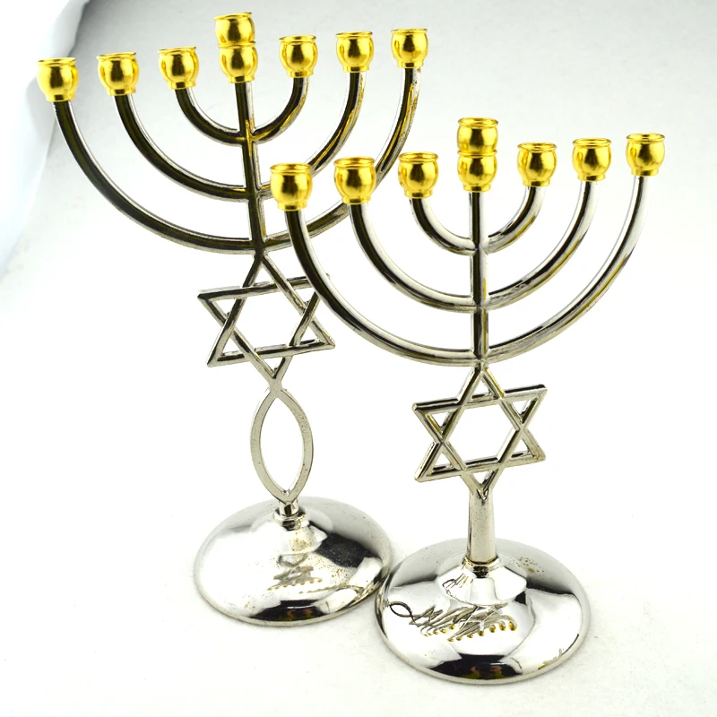 Israel Judaica Chanukah Metal Jewish Menorah Jerusalem Candle Holder