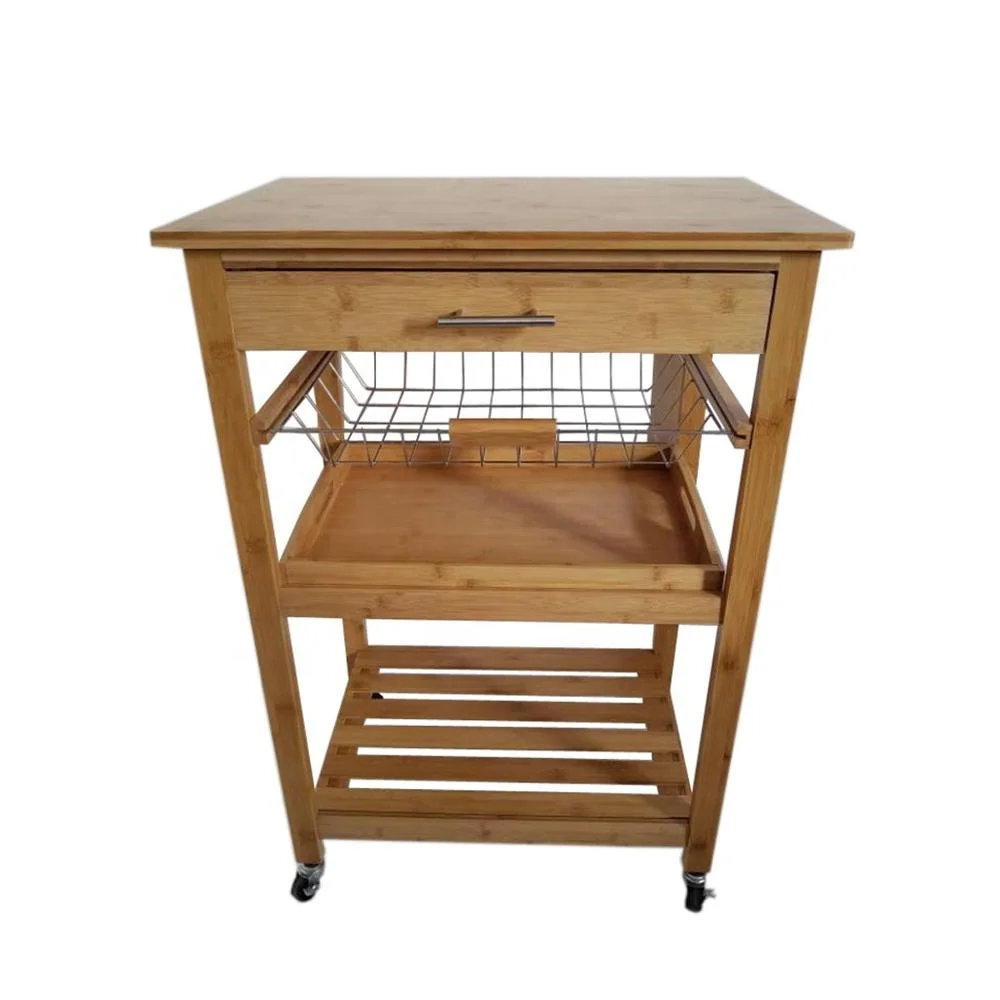 Кухонная Тележка на колесиках, ящик, Бамбуковый остров, Сервировочная Тележка с полкой для хранения вина, корзина с 4 роликами