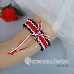 Набор эластичных свадебных поясов для чулок из органзы с красной лентой и черной тесьмой HT0057