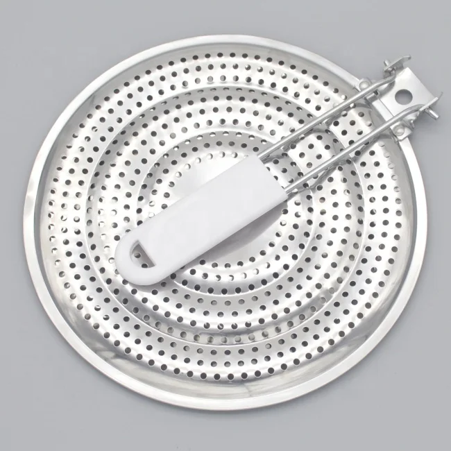 Food Grade Reusable 410#Stainless Steel Heat Diffuser Flame Guard Simmer Plate Gas Stove Tool with Plastic Handle