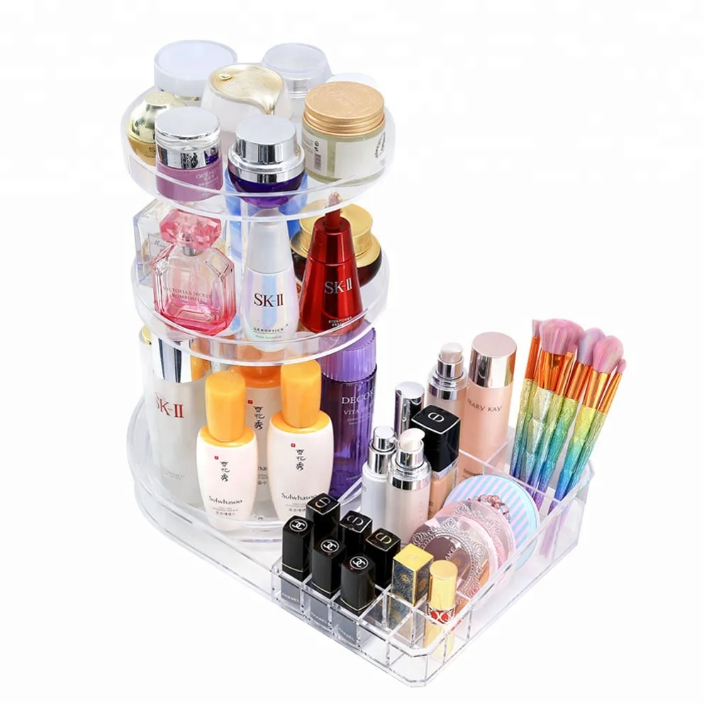 Women large cosmetic rack 360 degree rotation acrylic-makeup storage organizer