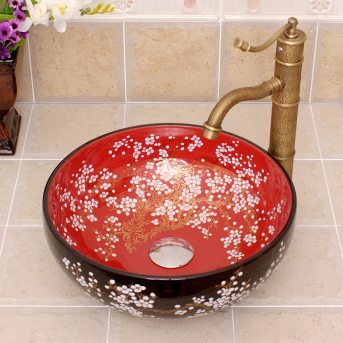 jingdezhen hand throwing porcelain art basin with black and red color
