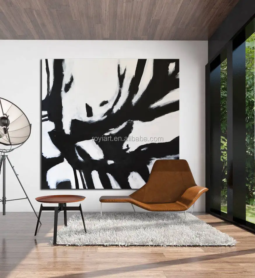 120x120cm Handpainted Minimalist Black White Canvas Gallery Wall Contemporary Art