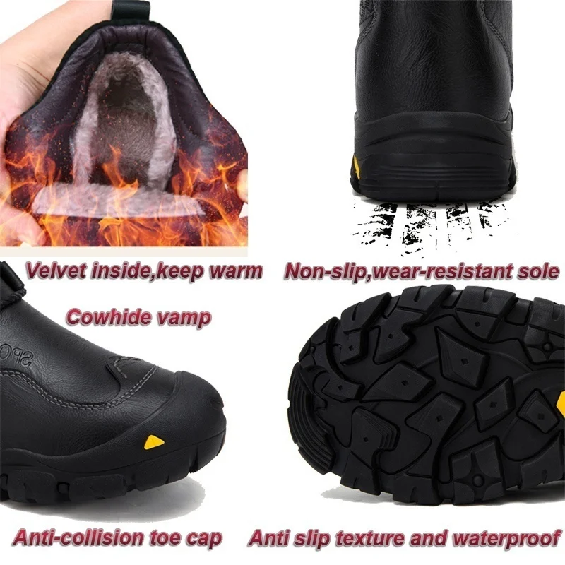 Мужские зимние ботинки из натуральной кожи, винтажные ковбойские теплые уличные походные ботинки из воловьей кожи ручной работы