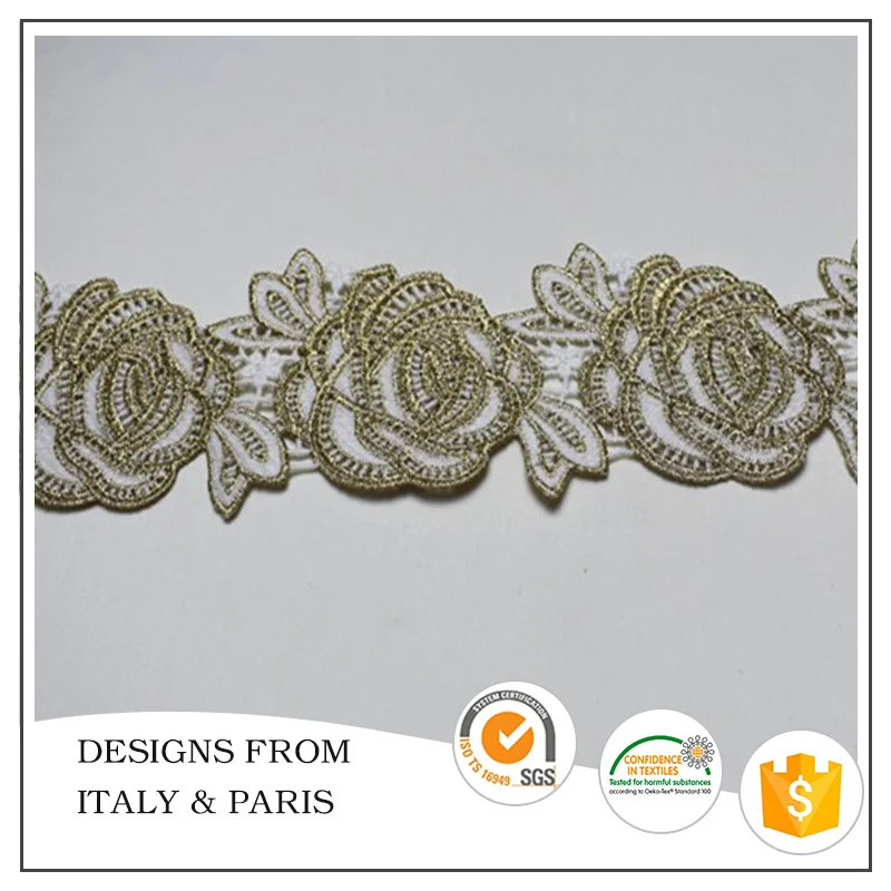 free sample, customized design 7cm Gold Lace Trim for Dress