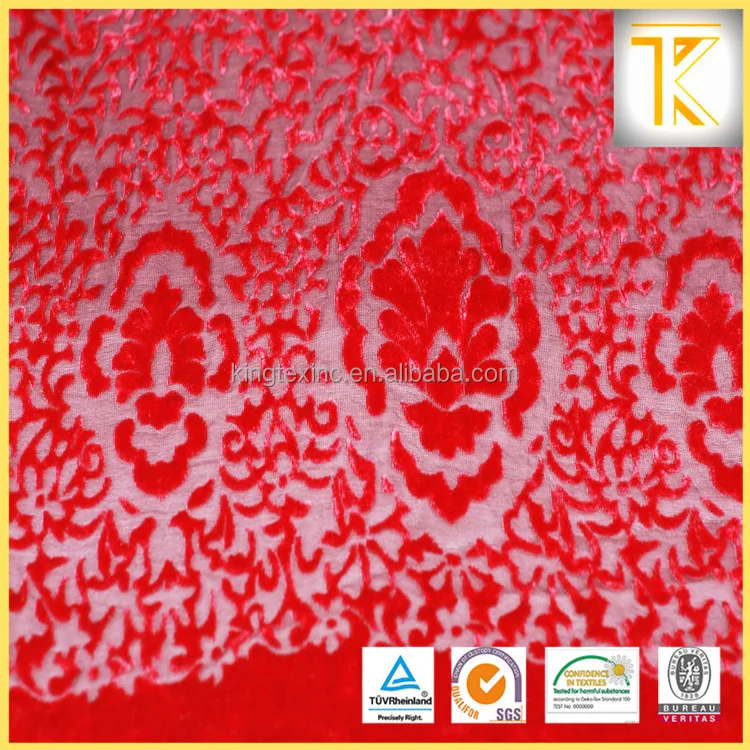 
Silk Rayon Very Soft Drapey Luxury Burn-out Print Velvet Red Fabric 