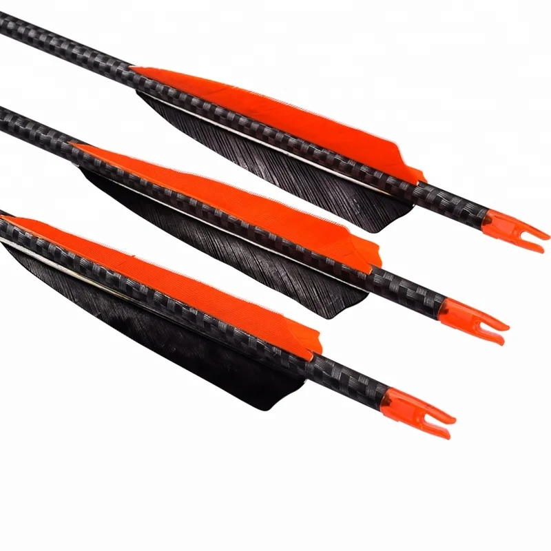 3K Camo Weave Carbon Hunting Arrow With Turkey Feather For Recurve Traditional Bow
