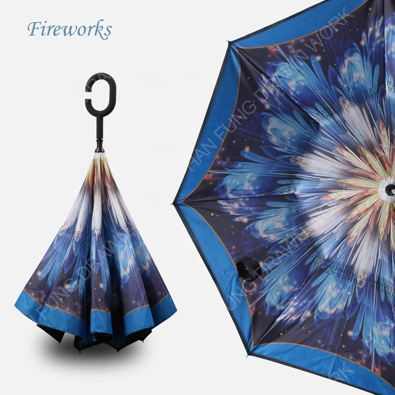 2020 New Design Customized Logo Straight Handle Reverse Automatic Inverted Umbrella