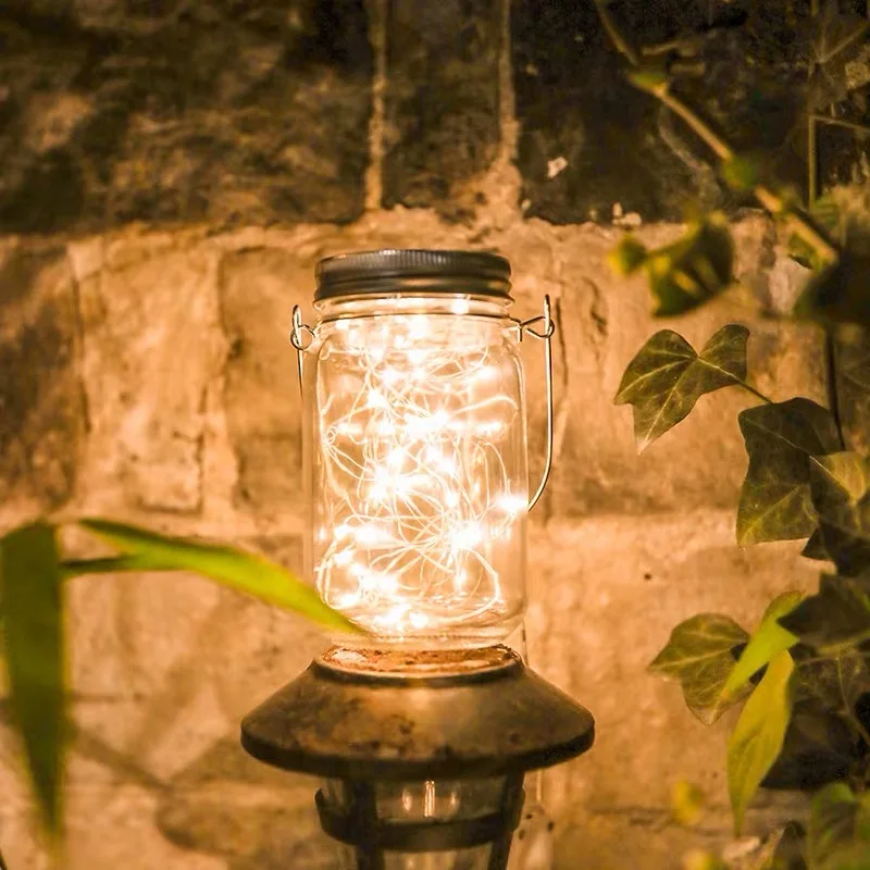 2021 OEM glass led solar bottle mason Jar light for garden decorate