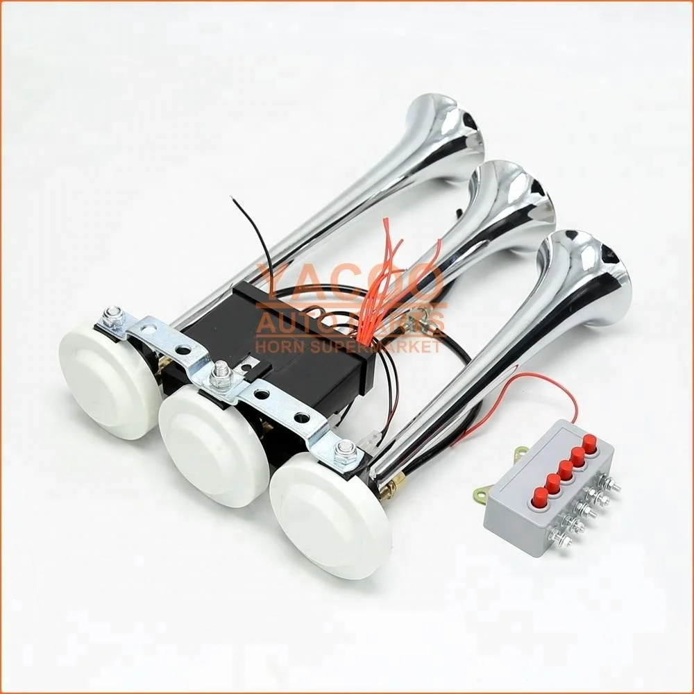 Universal Electric Truck Horns Trumpet Silver Plate Air Horn Long Loud Sound Air Horns for sale