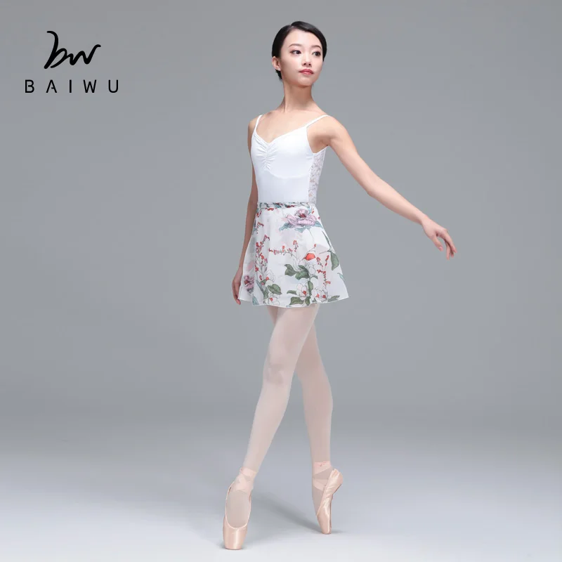 118143014 Baiwu Wrap Pull On Ballet Skirt Floral  Chiffon  Ballet Dance Dress Adult