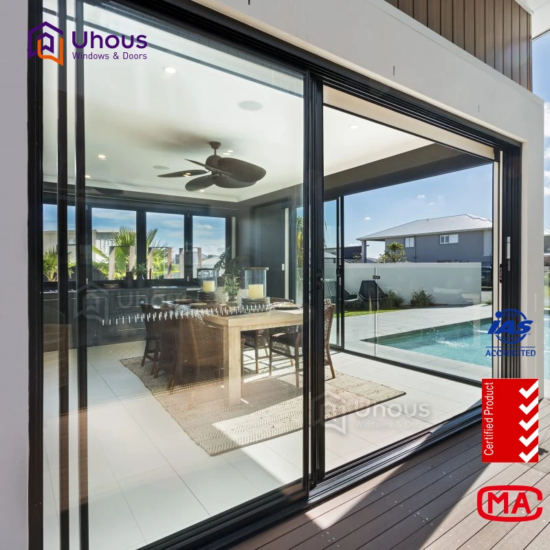 Lowe tempered glazing soundproof stacking sliding glass door for living room