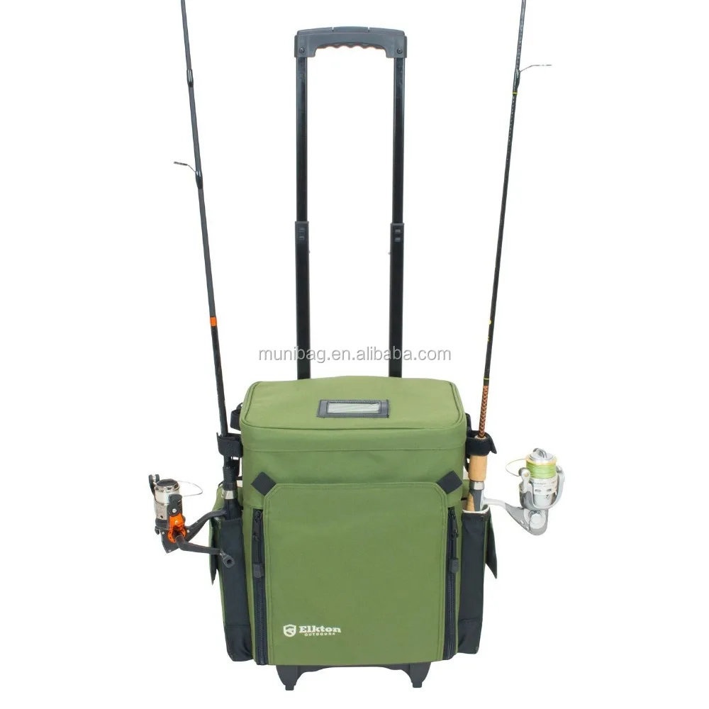 
Large Capacity Trolley Rolling Fishing Tackle Bag With 4 Rod Holder 