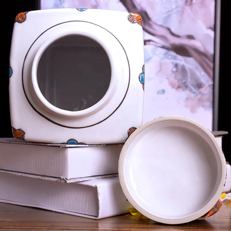 Square coloful christmas ceramic large cookie jar for wedding wishing