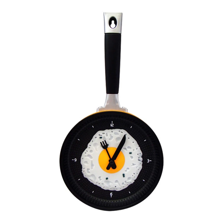 Funny Poached Eggs Frying Pan Shape Plastic Wall Clock Wholesale