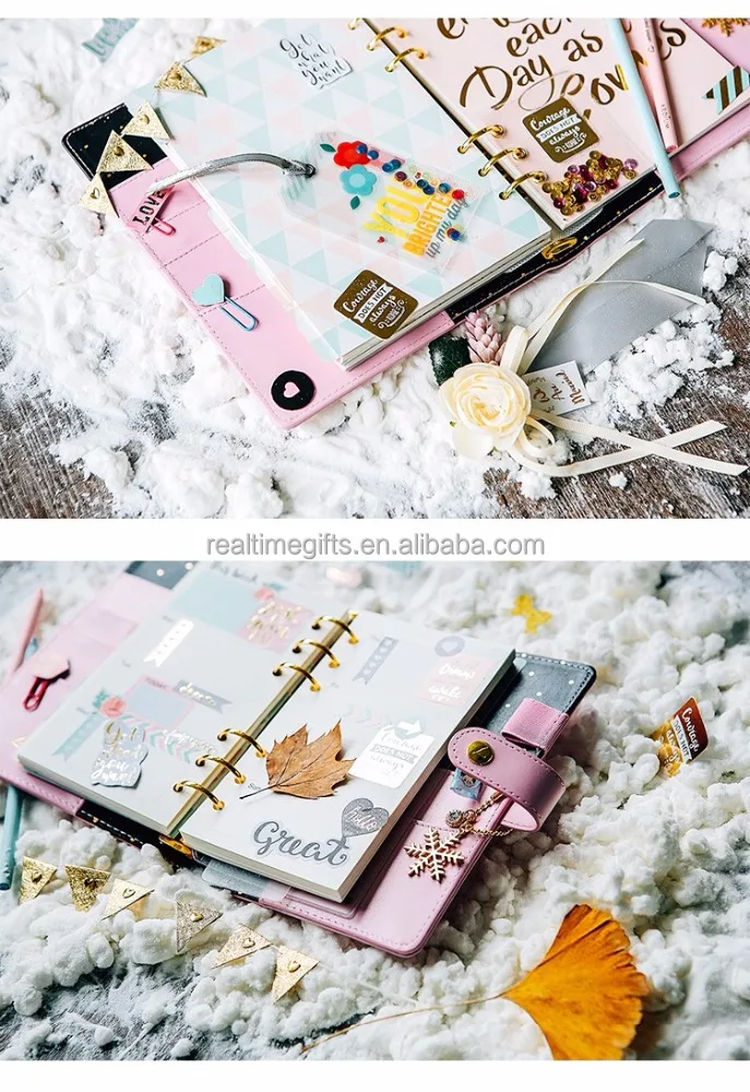 Cute Holiday Gifts Golden Snowflake Diary Planner Organizer A6 PU Leather Agenda Cover