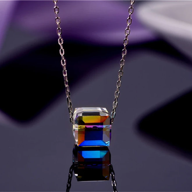 Destiny Jewellery 2019 new design jewelry for women silver pendant necklace with cube bead Aurora with Sparkling Crystals