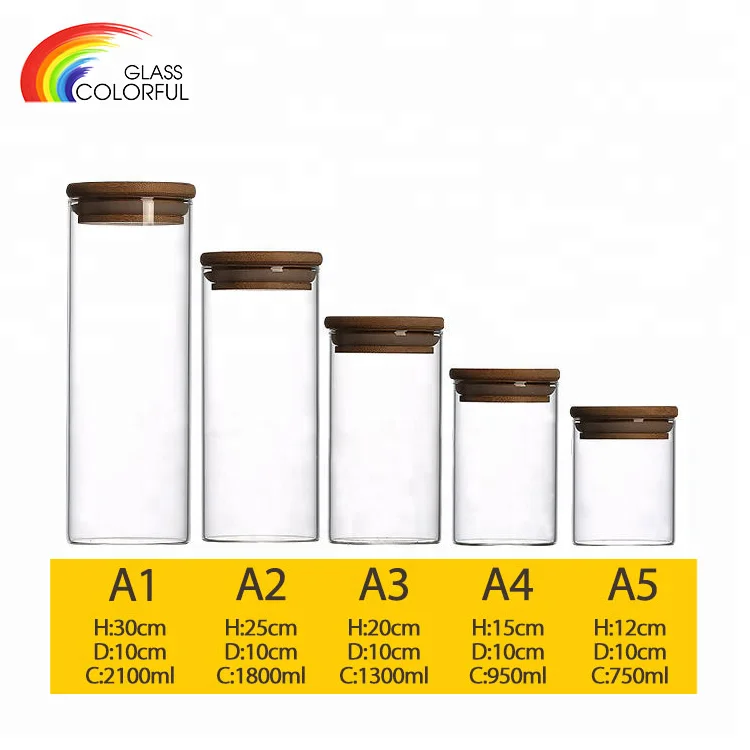 Glass jar with bamboo lid set airtight clear glass storage jar bamboo lid high borosilicate glass airtight food storage