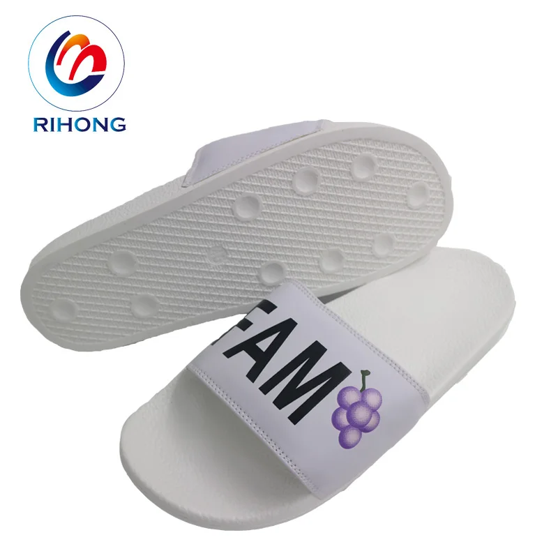 pu bathroom slipper logo rubber Beach pvc slides sandal women embossed embroidered logo custom women designer slipper slides