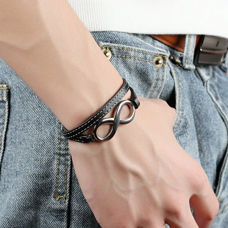 Couple Jewelry Wholesale Jewelry Store Online Marlary Fashion Stainless Steel Infinity Adjustable Leather Bracelet