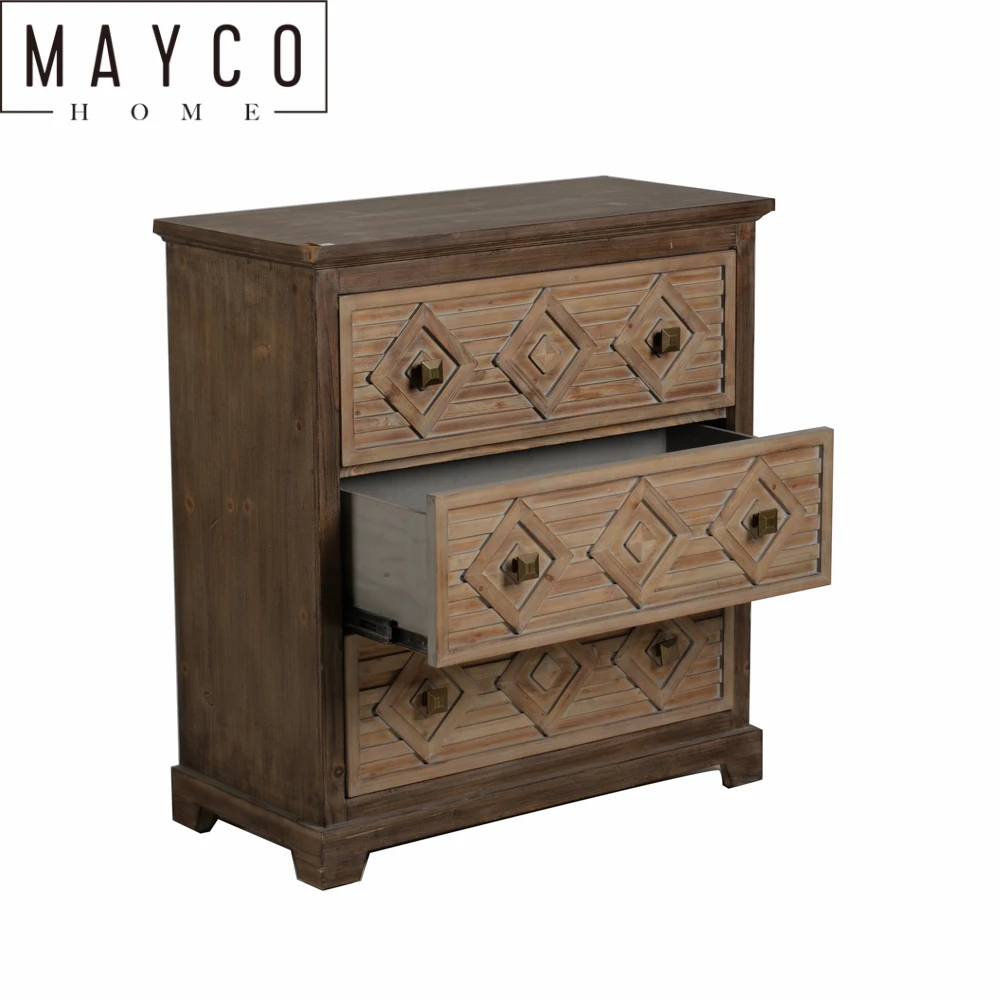 Mayco Wood Cabinet Living Room Furniture 3 Drawer Wooden Storage Accent Chest