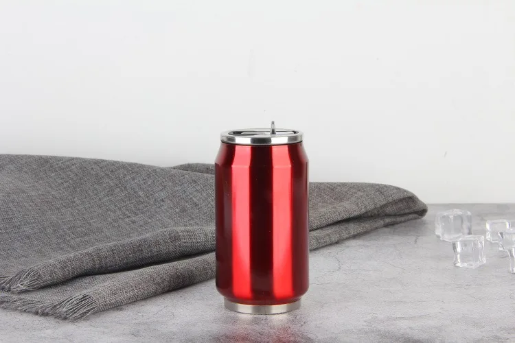 
Metal thermos mug 350ml Vacuum Insulated Cola Cup Sublimation tumbler cola can shape mug With Straw 