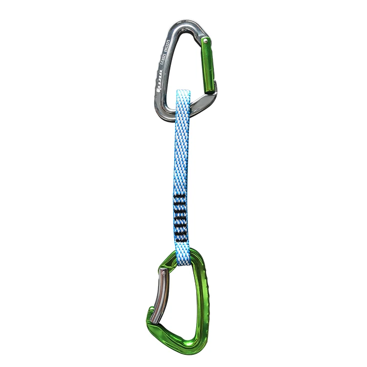 Customized aluminum alloy safety quick draw climbing carabiner lanyard with webbing quick release snap hook