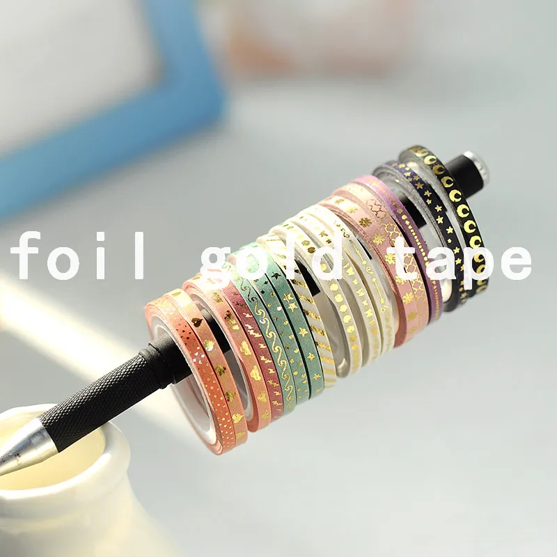 
16 rolls thin foil gold skinny washi tape set 
