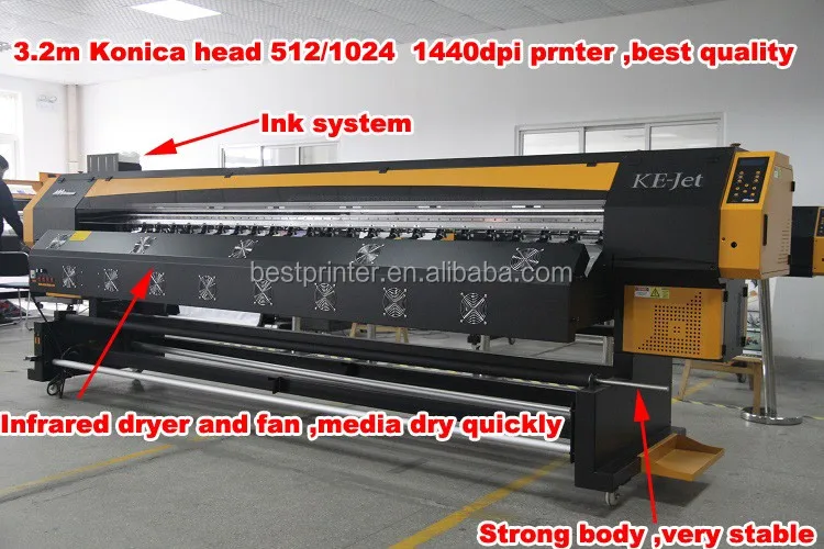 K Jet 3.2m large format solvent printer with 4 or 8 Konica 512 14pl head