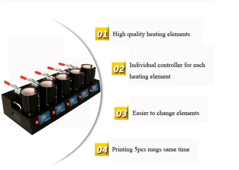 Digital mug press machine color changing mug printing machine LCD Display Transfer Machine with 5 Heating Element