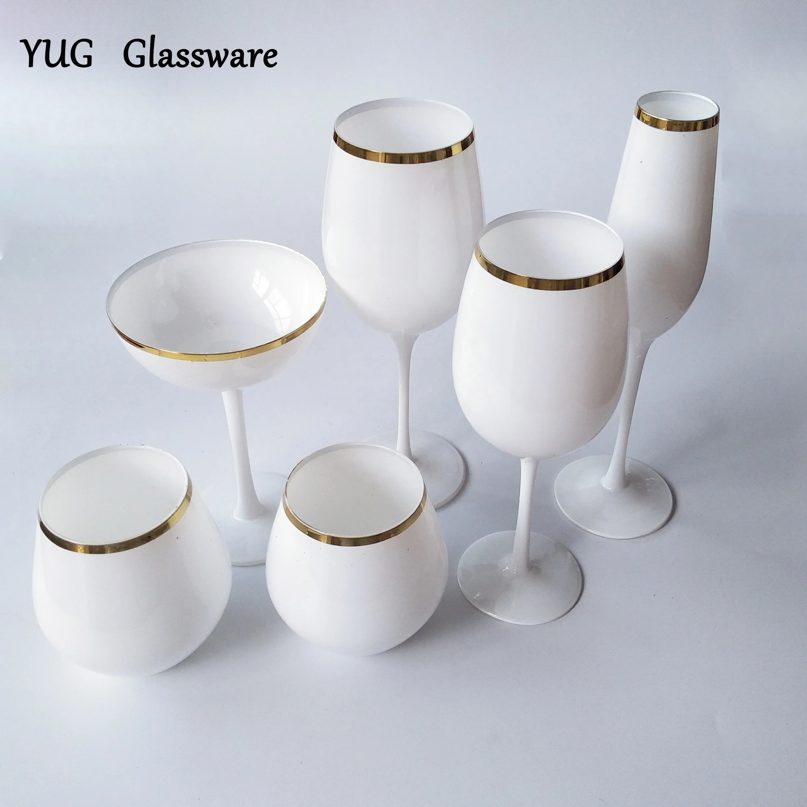 Wedding Events Rental White with Gold Rim Goblets & Wine Glass Sets