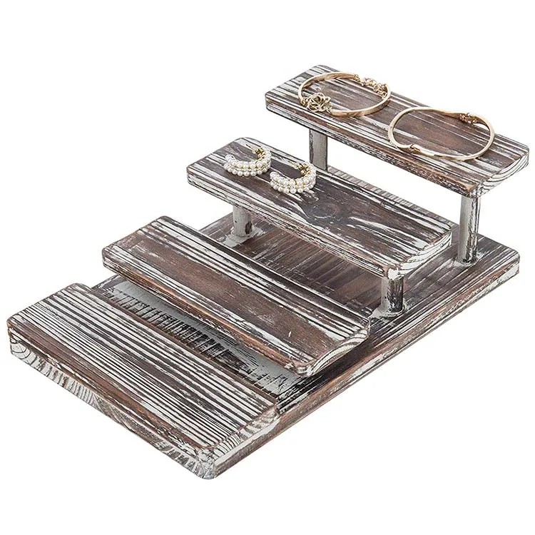 4-Tier Rustic Torched Wood Sunglasses Display Stand